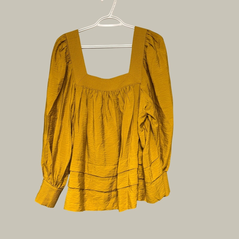 Maeve Anthropologie Mustard Yellow Square Neck Puff Sleeve Blouse OB2191813 L
